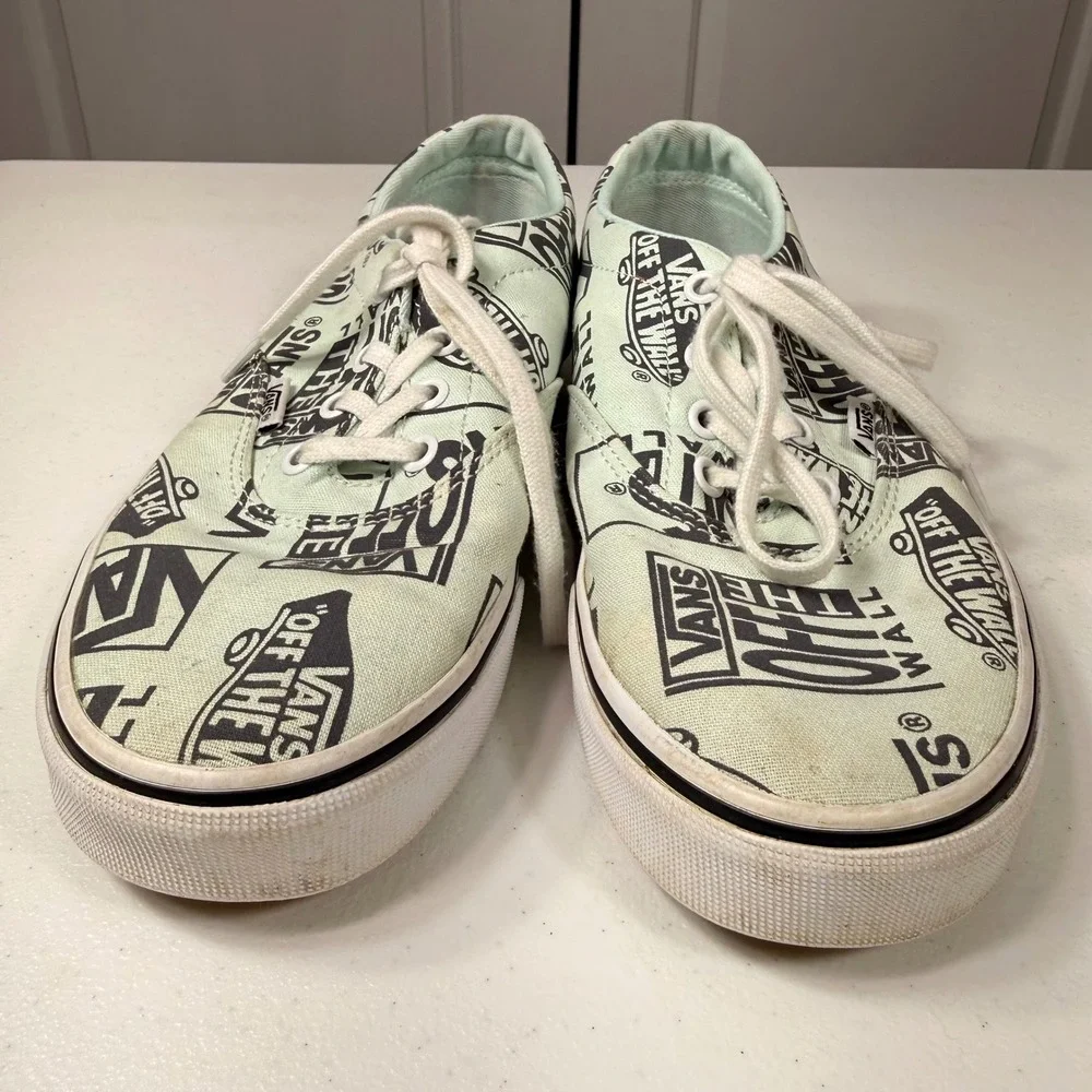 Vans Authentic Off The Wall Logo Print Mint Green Sneakers Womens 8.5